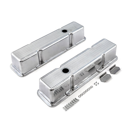 Speedmaster PCE314.1070.06 Fits Chevy SBC 350 Polished Aluminum Ball Milled Valve Covers - Tall W/ Hole