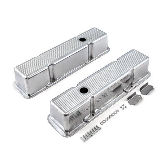 Speedmaster PCE314.1070.06 Fits Chevy SBC 350 Polished Aluminum Ball Milled Valve Covers - Tall W/ Hole