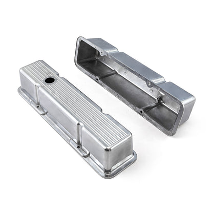 Speedmaster PCE314.1070.06 Fits Chevy SBC 350 Polished Aluminum Ball Milled Valve Covers - Tall W/ Hole