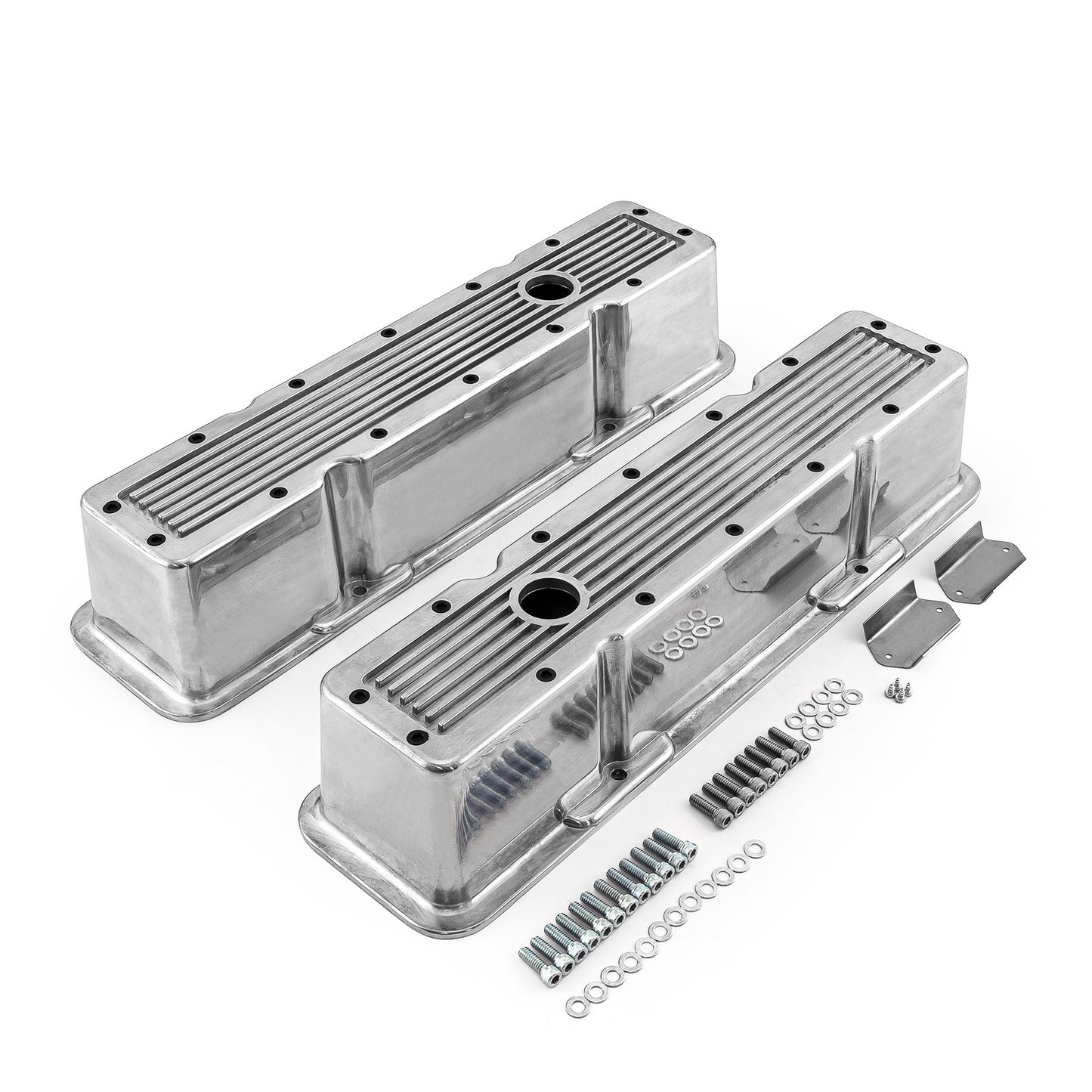Speedmaster PCE314.1070.08 Fits Chevy SBC 350 Polished Ribbed Aluminum Valve Covers - Tall W/Hole