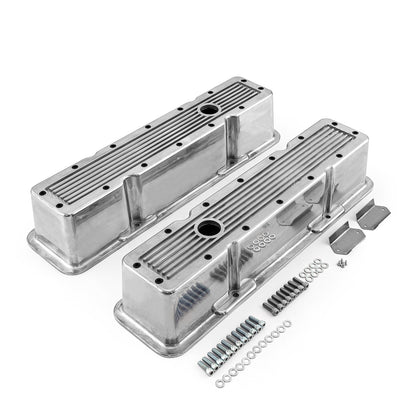Speedmaster PCE314.1070.08 Fits Chevy SBC 350 Polished Ribbed Aluminum Valve Covers - Tall W/Hole