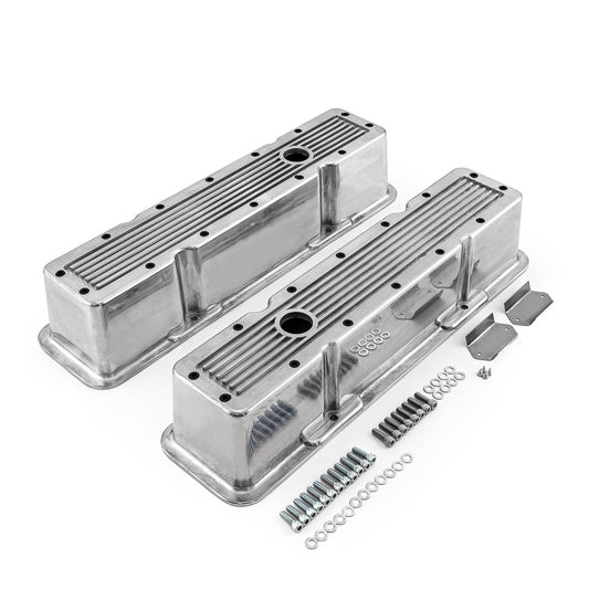 Speedmaster PCE314.1070.08 Fits Chevy SBC 350 Polished Ribbed Aluminum Valve Covers - Tall W/Hole