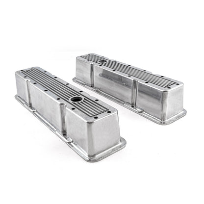 Speedmaster PCE314.1070.08 Fits Chevy SBC 350 Polished Ribbed Aluminum Valve Covers - Tall W/Hole