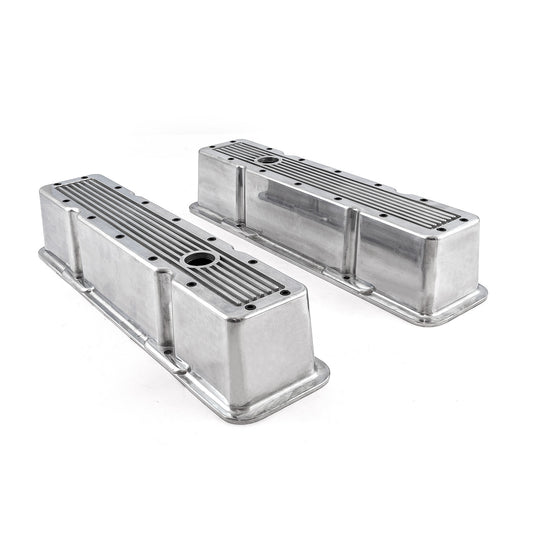 Speedmaster PCE314.1070.08 Fits Chevy SBC 350 Polished Ribbed Aluminum Valve Covers - Tall W/Hole