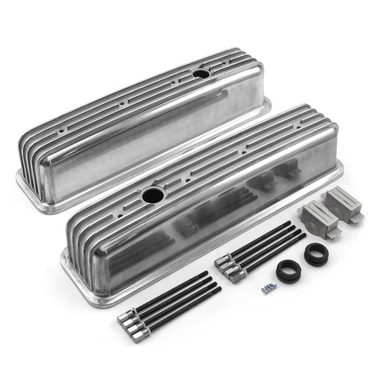 Speedmaster PCE314.1075.02 Fits Chevy SBC 350 Center Bolt Nostalgic Finned Aluminum Valve Covers - Tall W/Hole