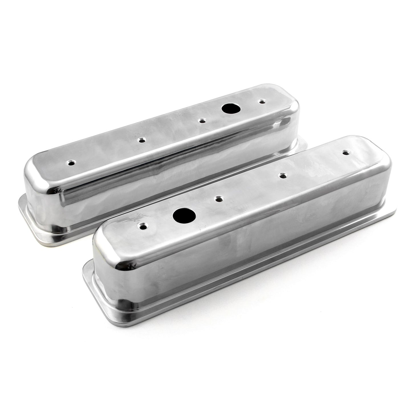 Speedmaster PCE314.1075.01 Fits Chevy SBC 350 Center Bolt Polished Aluminum Plain Valve Covers - Tall W/ Hole