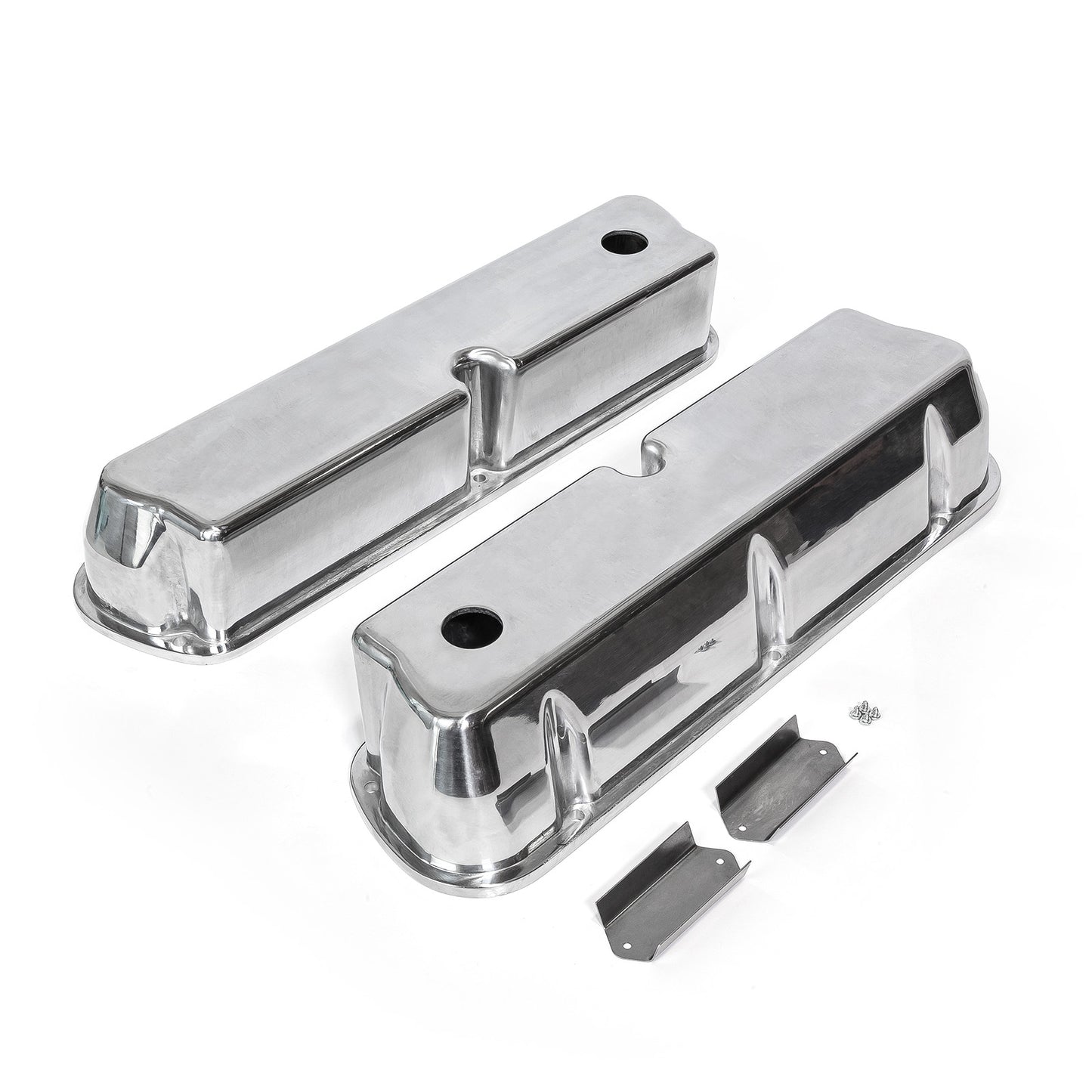 Speedmaster PCE314.1083.01 Fits Ford SB 289 302 351 Windsor Polished Aluminum Plain Valve Covers - Tall W/ Hole