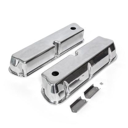 Speedmaster PCE314.1083.01 Fits Ford SB 289 302 351 Windsor Polished Aluminum Plain Valve Covers - Tall W/ Hole