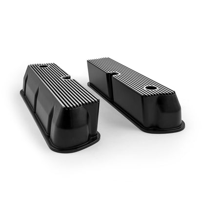Speedmaster PCE314.1083.06 Fits Ford SB 289 302 351 Windsor Black Aluminum Ribbed Valve Covers Tall W/Hole