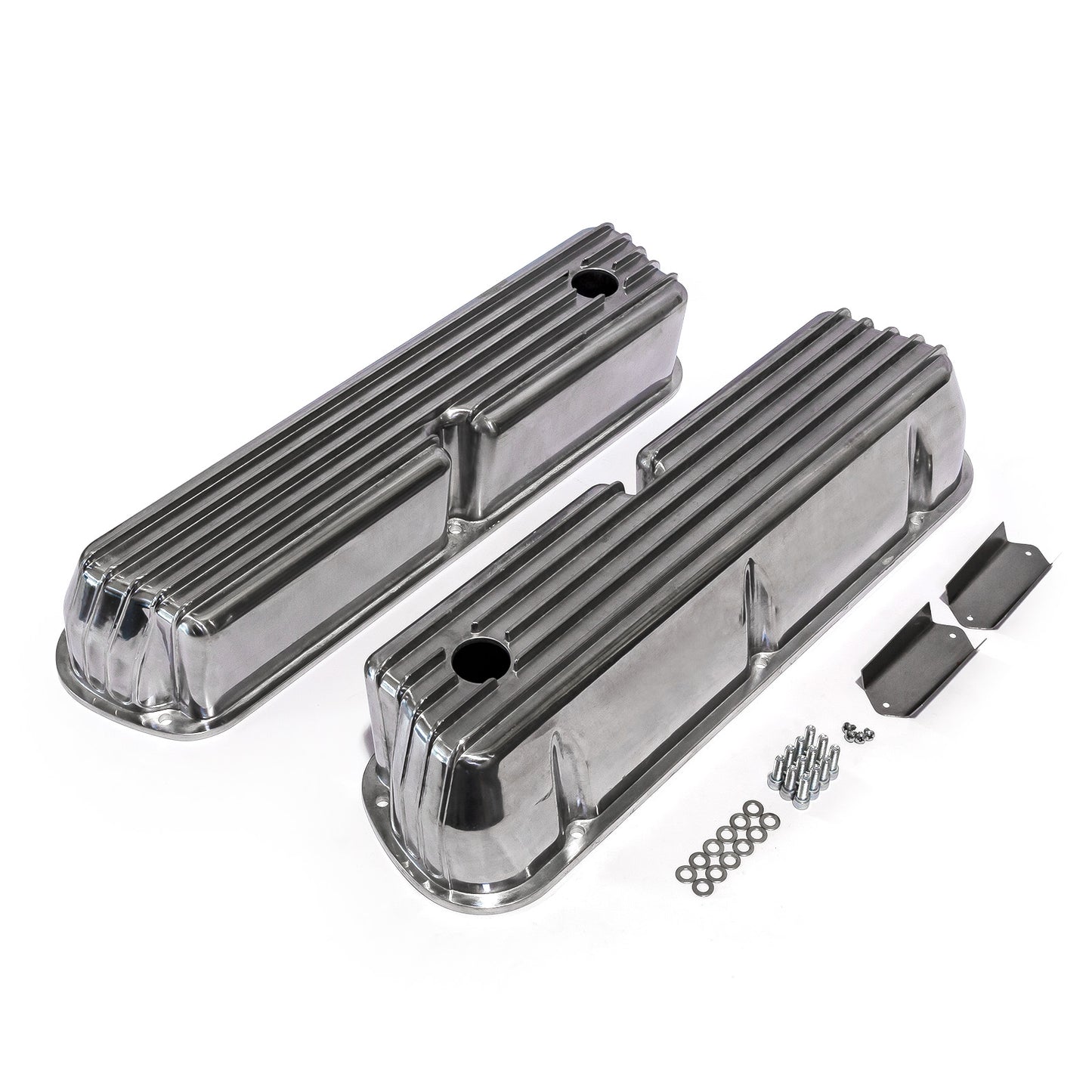 Speedmaster PCE314.1083.08 Fits Ford SB 289 302 351 Windsor Nostalgic Finned Aluminum Valve Covers Tall W/Hole