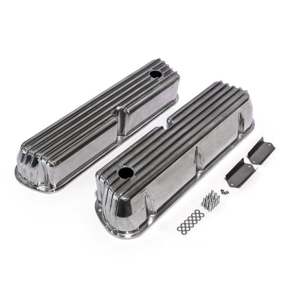 Speedmaster PCE314.1083.08 Fits Ford SB 289 302 351 Windsor Nostalgic Finned Aluminum Valve Covers Tall W/Hole