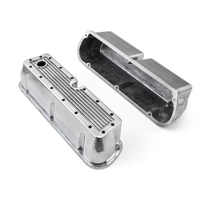 Speedmaster PCE314.1083.11 Fits Ford SB 289 302 351 Windsor Polished Ribbed Aluminum Valve Covers - Tall W/Hole