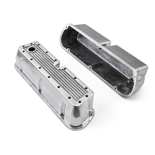 Speedmaster PCE314.1083.11 Fits Ford SB 289 302 351 Windsor Polished Ribbed Aluminum Valve Covers - Tall W/Hole