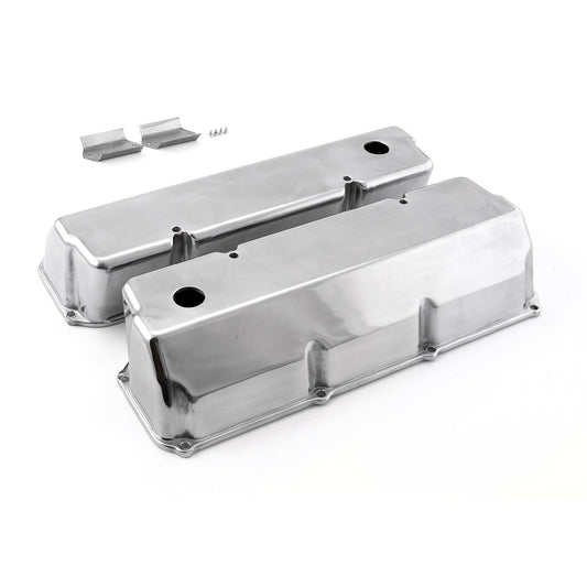 Speedmaster PCE314.1088.01 Fits Ford 302 351C Cleveland Polished Aluminum Plain Valve Covers - Tall W/ Hole