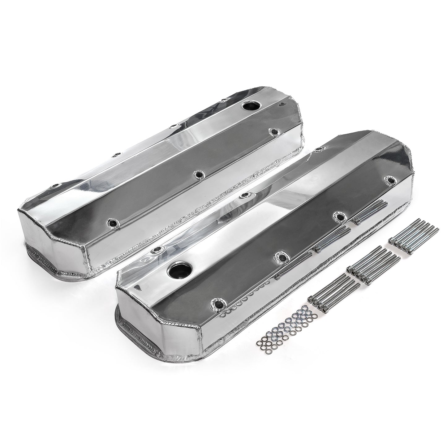Speedmaster PCE314.1108.02 Fits Chevy BBC 454 Long Bolt Fabricated Valve Covers Polished Tall W/ Hole