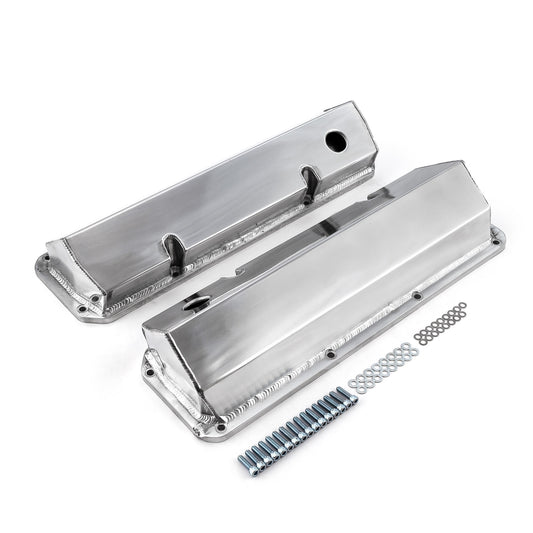 Speedmaster PCE314.1136.01 Fits Ford 302 351C Cleveland Polished Fabricated Valve Covers - Tall W/ Hole
