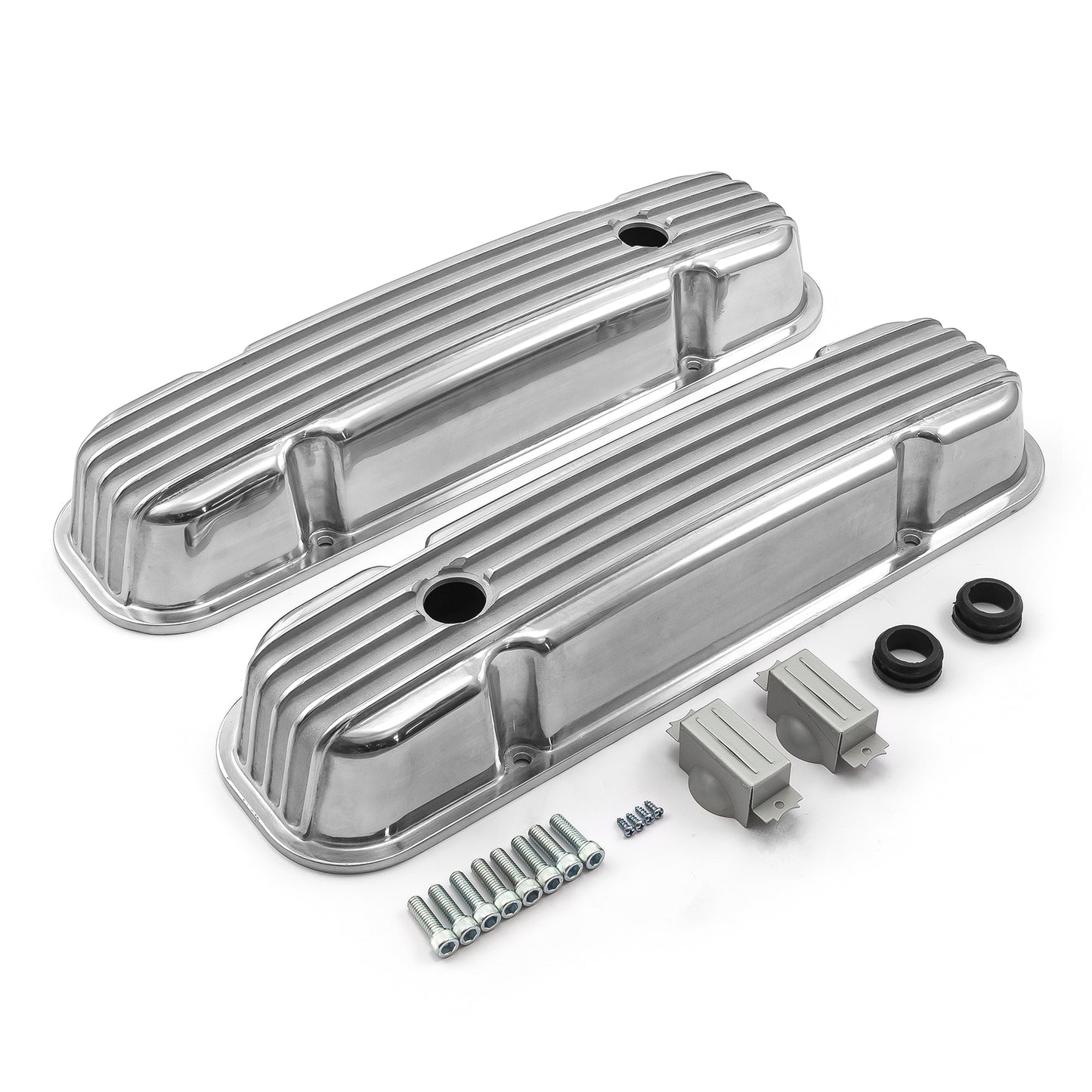 Speedmaster PCE314.1162 Pontiac 326 400 455 Polished Nostalgic Finned Aluminum Valve Covers W/Hole