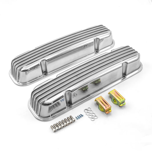 Speedmaster PCE314.1163 Pontiac 326 400 455 Polished Nostalgic Finned Aluminum Valve Covers W/o Hole