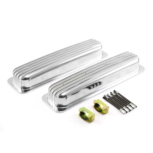 Speedmaster PCE314.1166 Fits Chevy SBC 350 Center Bolt Nostalgic Finned Aluminum Valve Covers Short W/o Hole