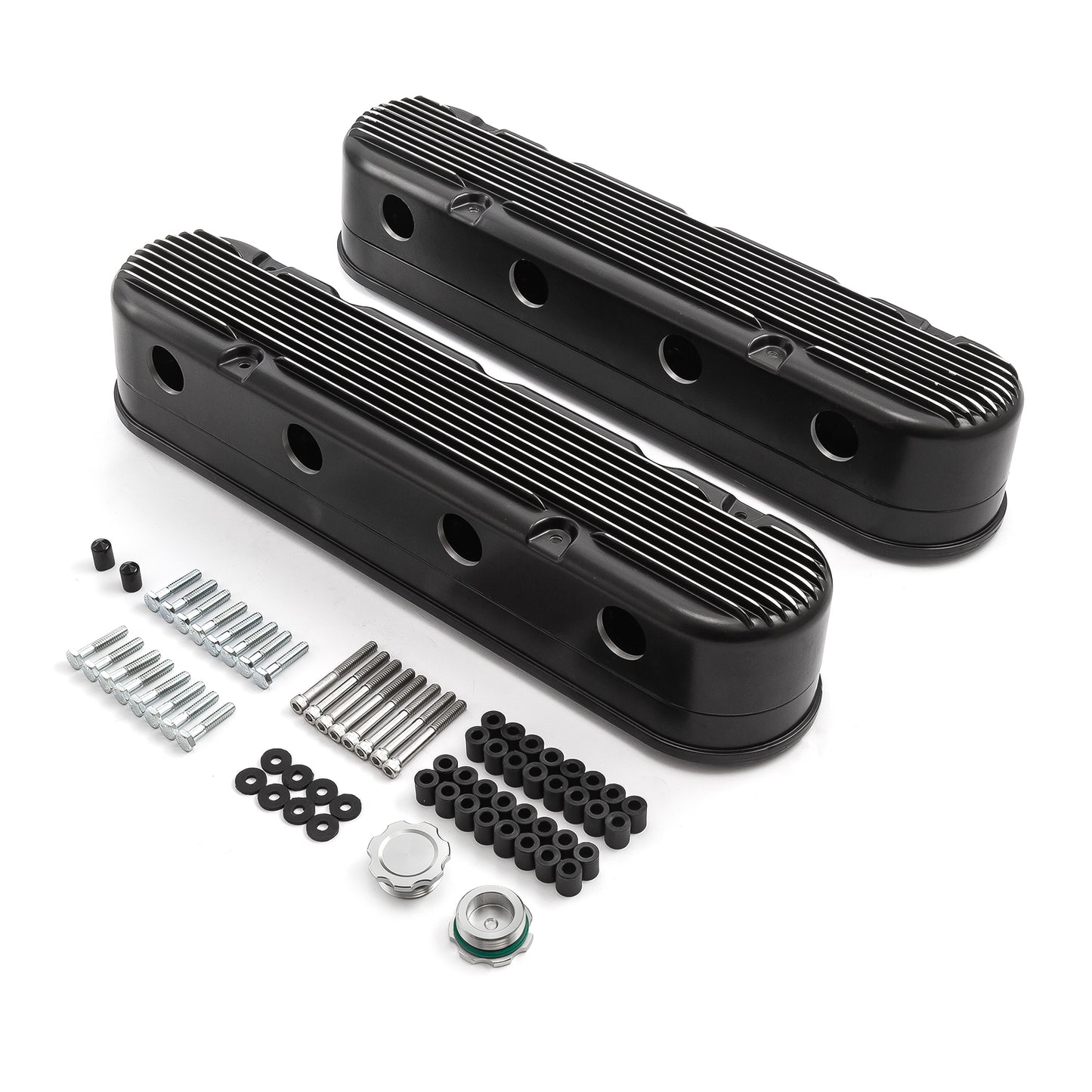Speedmaster PCE314.1249.02 Fits Chevy LS 2pc Finned Vintage Hidden Coil Aluminum Valve Cover - Black
