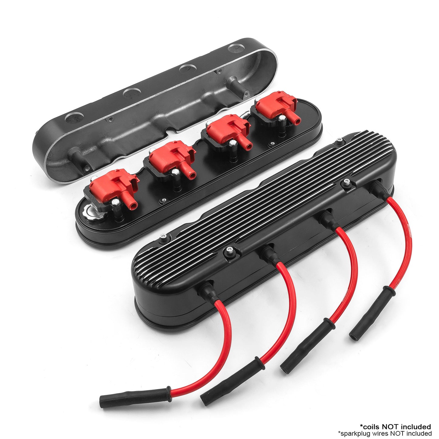 Speedmaster PCE314.1249.02 Fits Chevy LS 2pc Finned Vintage Hidden Coil Aluminum Valve Cover - Black