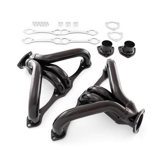 Speedmaster PCE316.1039 Fits Chevy SBC 350 1 5/8" Block Hugger Black Exhaust Headers (Angle Plug Heads)