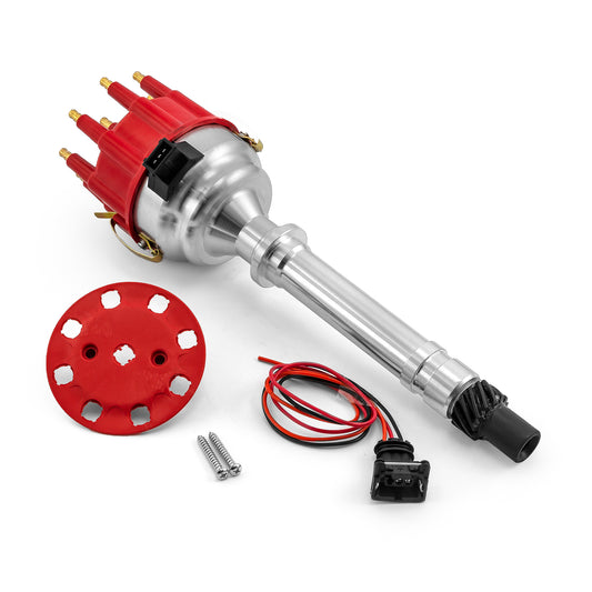 Speedmaster PCE376.1218.01 Fits Chevy SBC 350 BBC 454 8020 Series Pro Billet Ready To Run Distributor [Red]