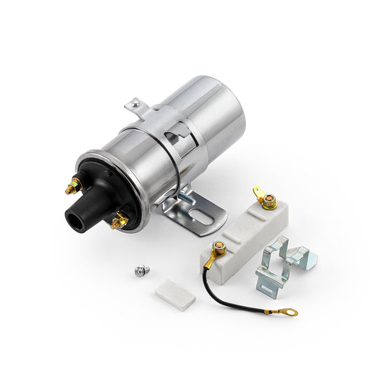 Speedmaster PCE382.1016 12V Electronic Round Oil Filled Female Round Canister Ignition Coil Chrome