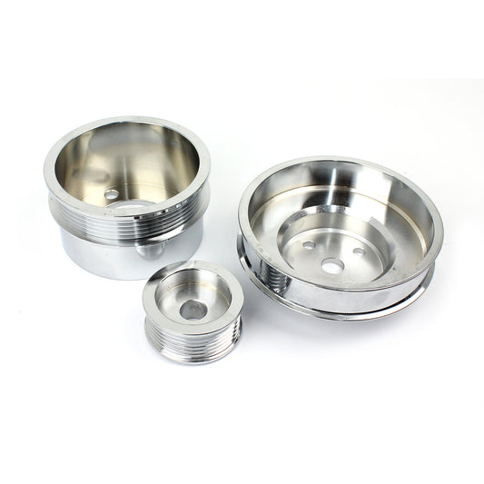 Speedmaster PCE415.1025 1979-1993 Fits Ford 5.0L Steel Serpentine 20% Underdrive Pulley Set Chrome