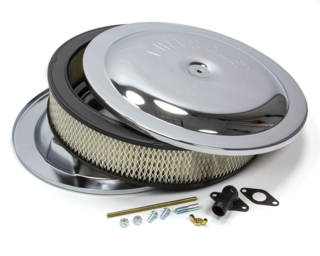 Proform Air Cleaner Kit; Chrome; Embossed Chevy Logo; 14 In. Diameter; With Center Nut 141-307