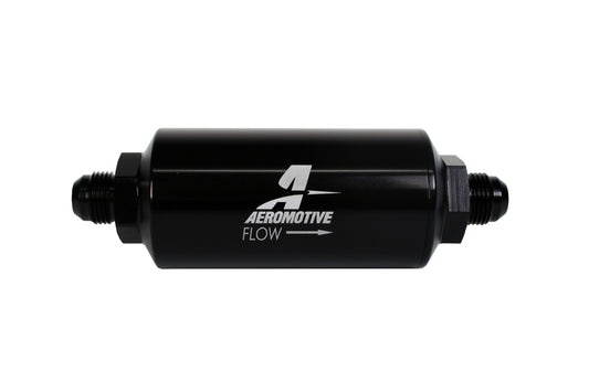 Aeromotive Filter, In-Line, 10-m Fabric Element, AN-08 Male, Bright-Dip Black, 2" OD 12377