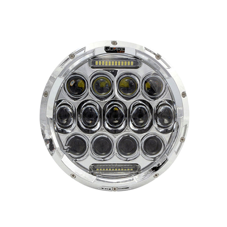 Quake LED - QTE770 - 7 Inch Headlight Jeep JK/CJ/TJ 75 Watt High/Low RGB Accent Quad-Lock/Interlock Chrome Reflector Tempest Series For 1975-1983 Jeep CJ5