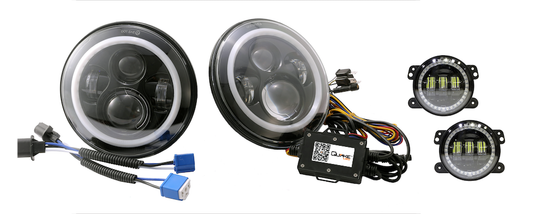 Quake LED - QTE781 - 7 Inch 45 Watt Jeep JK/CJ/TJ High/Low Headlight/30 Watt Fog Light RGB HD Accent Tempest Series For 1975-1983 Jeep CJ5