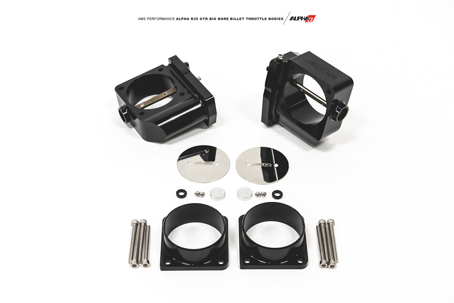 AMS Alpha Performance R35 GT-R Big Bore Billet Throttle Bodies - TB Set W/ Vibrant HD Flanges AMS-ALP.07.08.0006-4