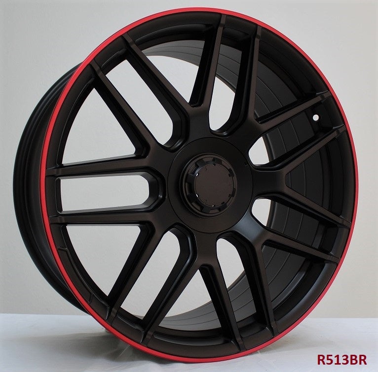 20" X 8.5" Aluminum Satin Black Red Lip Wheels Set - Dynamic Performance - R513-BR-20x8.5-5x112-38-66.56