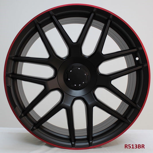 20" X 8.5" Aluminum Satin Black Red Lip Wheels Set - Dynamic Performance - R513-BR-20x8.5-5x112-38-66.56