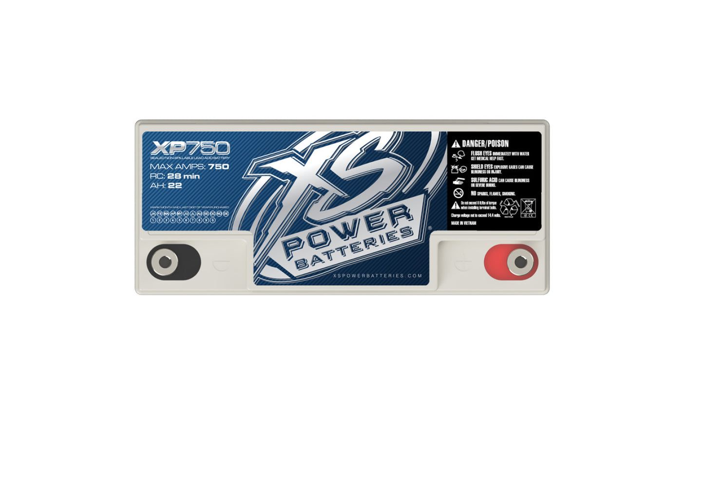 XS Power Batteries 12V AGM XP Series Supplemental Batteries - M6 Terminal Bolts Included 750 Max Amps XP750