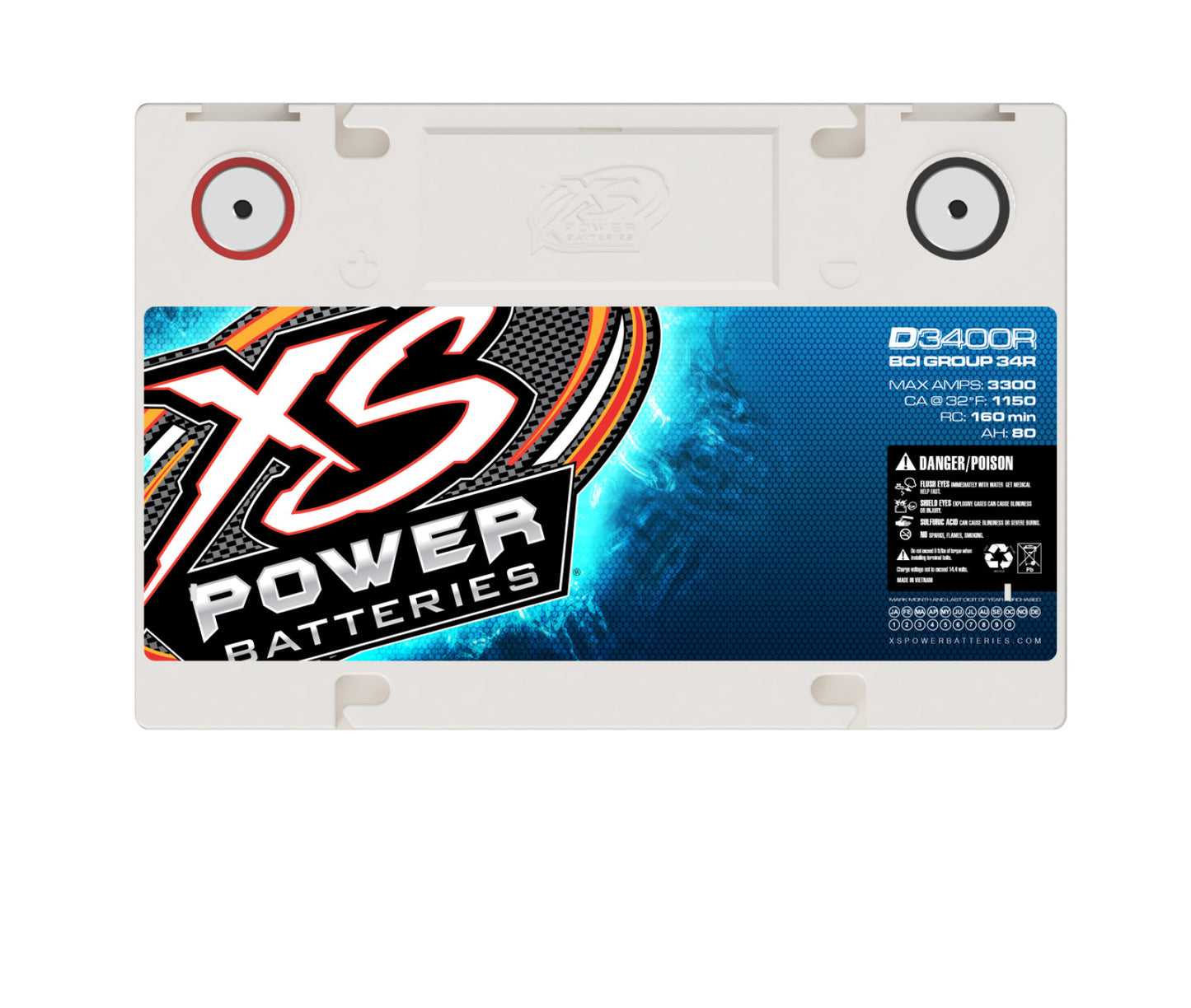 XS Power Batteries 12V AGM D Series Batteries - M6 Terminal Bolts Included 3300 Max Amps D3400R