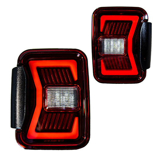 WINJET 2019-2023 Jeep Gladiator JT LED Tail light with LED sequential turn signal / sequential brake(Black/Red) CTRNG0668-BR-SQ