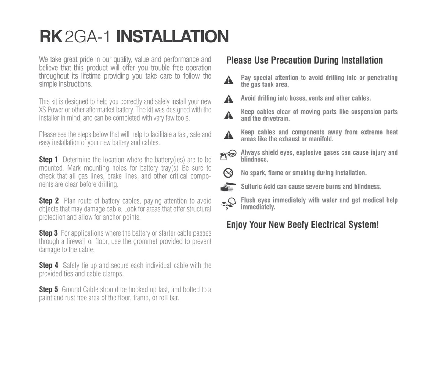XS Power Batteries XP FLEX, 2 AWG, Single Battery, Light-Weight Racing Cable Kit RK2GA-1