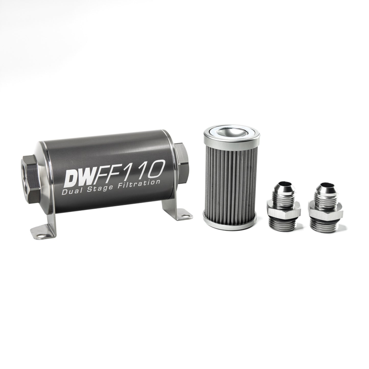 Deatschwerks In-line fuel filter element and housing kit, stainless steel 40 micron, -8AN, 110mm. Universal DEW-8-03-110-040K-8