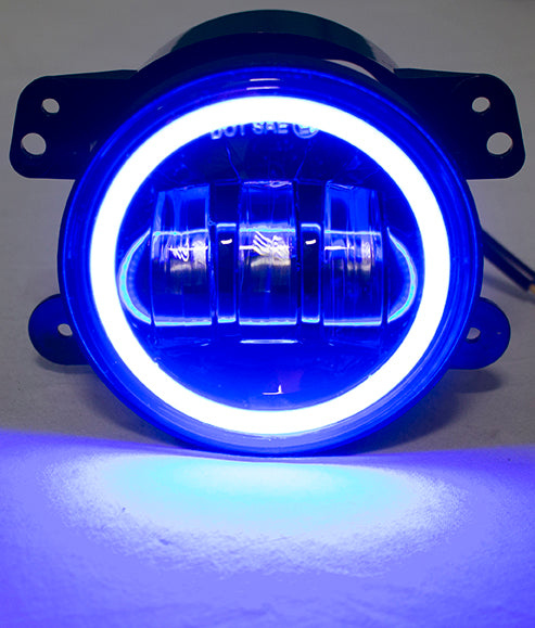 Race Sport RS-4FHALOB - 07-17 Jeep 4in 30W/1440LM LED Cree Fog Light Kit W/ Blue LED Halo