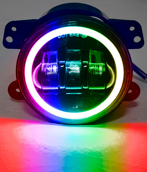 Race Sport RS162RGB - ColorSMART 4in White LED Fog Light W/ Bluetooth RGB Halo - Jeep JK CJ TJ