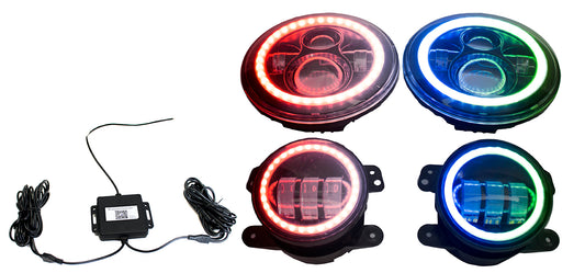 Race Sport RS3037050 - ColorSMART Jeep JK 7in Headlight & 4in Foglight Complete Kit