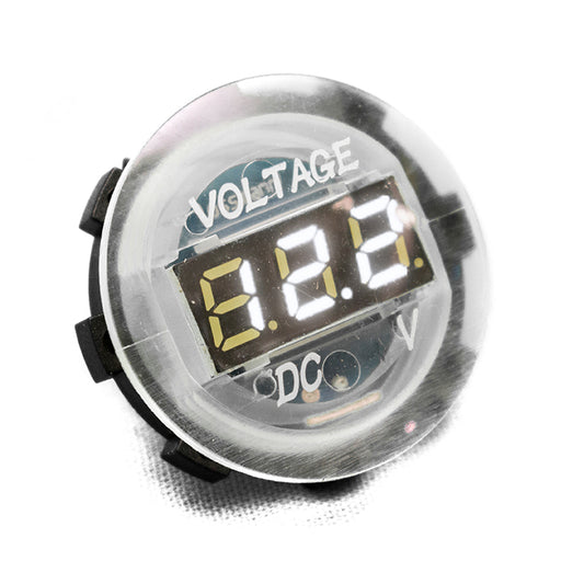Race Sport RS4010W - Clear Round Voltage Gauge W/ White Digital LED Display
