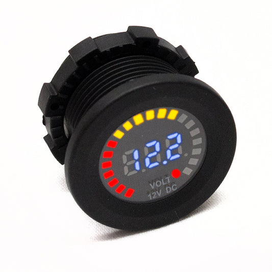 Race Sport RS50798 - Round Socket-Sized Volt-Meter W/ Multi-Color Digital LED Display