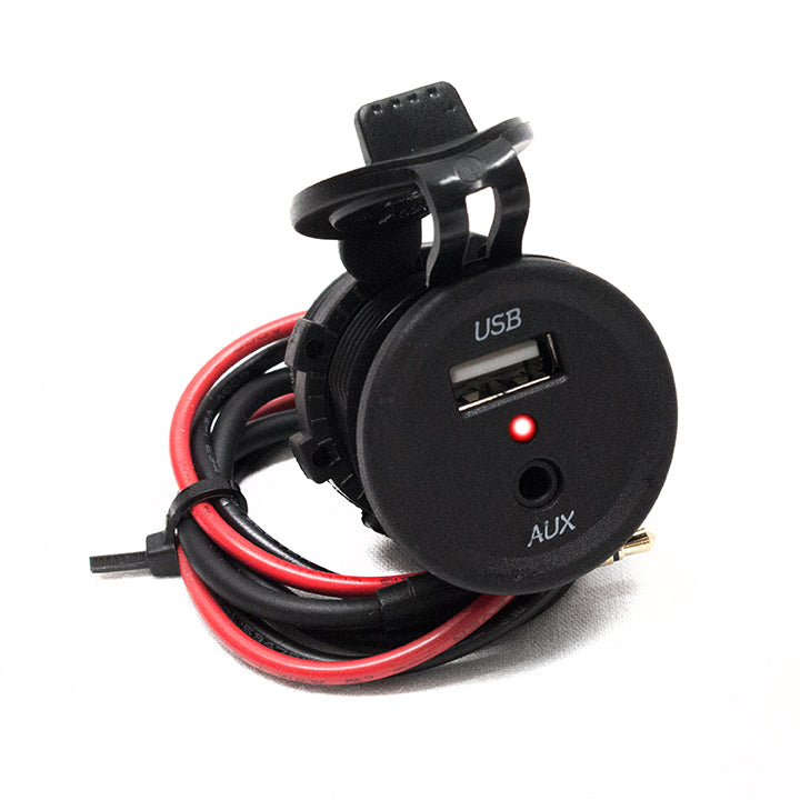 Race Sport RS50892 - Round Socket-Sized USB/Auxiliary Input W/ Red LED Indicator