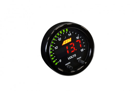 AEM X-Series Volt Gauge 8-18V Black Bezel & Black Faceplate 30-0303