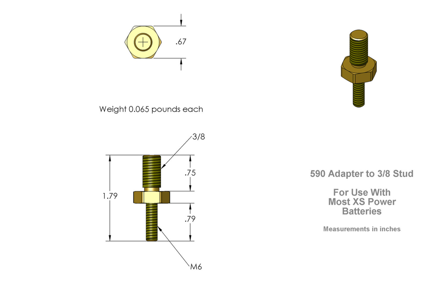 XS Power Batteries 5/16" (2) and 3/8" (2) Stud Adaptor Kit 588