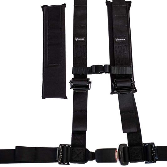 2 x 2 Inch Automotive Style Buckle 4 Point Harness w/ Removable Shoulder Pads and Loop Storage Black